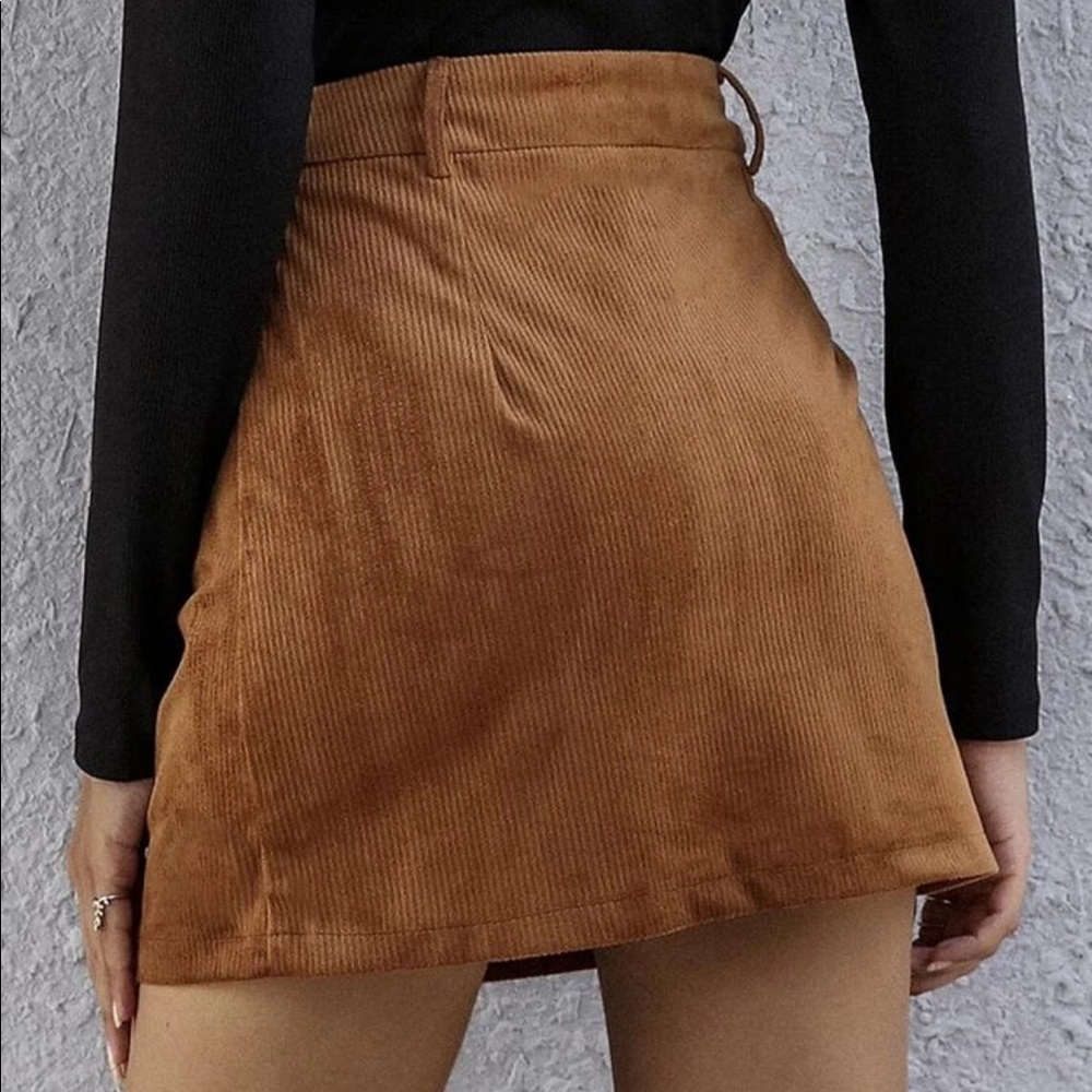 Brown corduroy zip up skirt fall chic mini - Picture 2 of 2